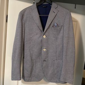 Manuel Ritz patterned soft jacket, navy and white with built in pocket square